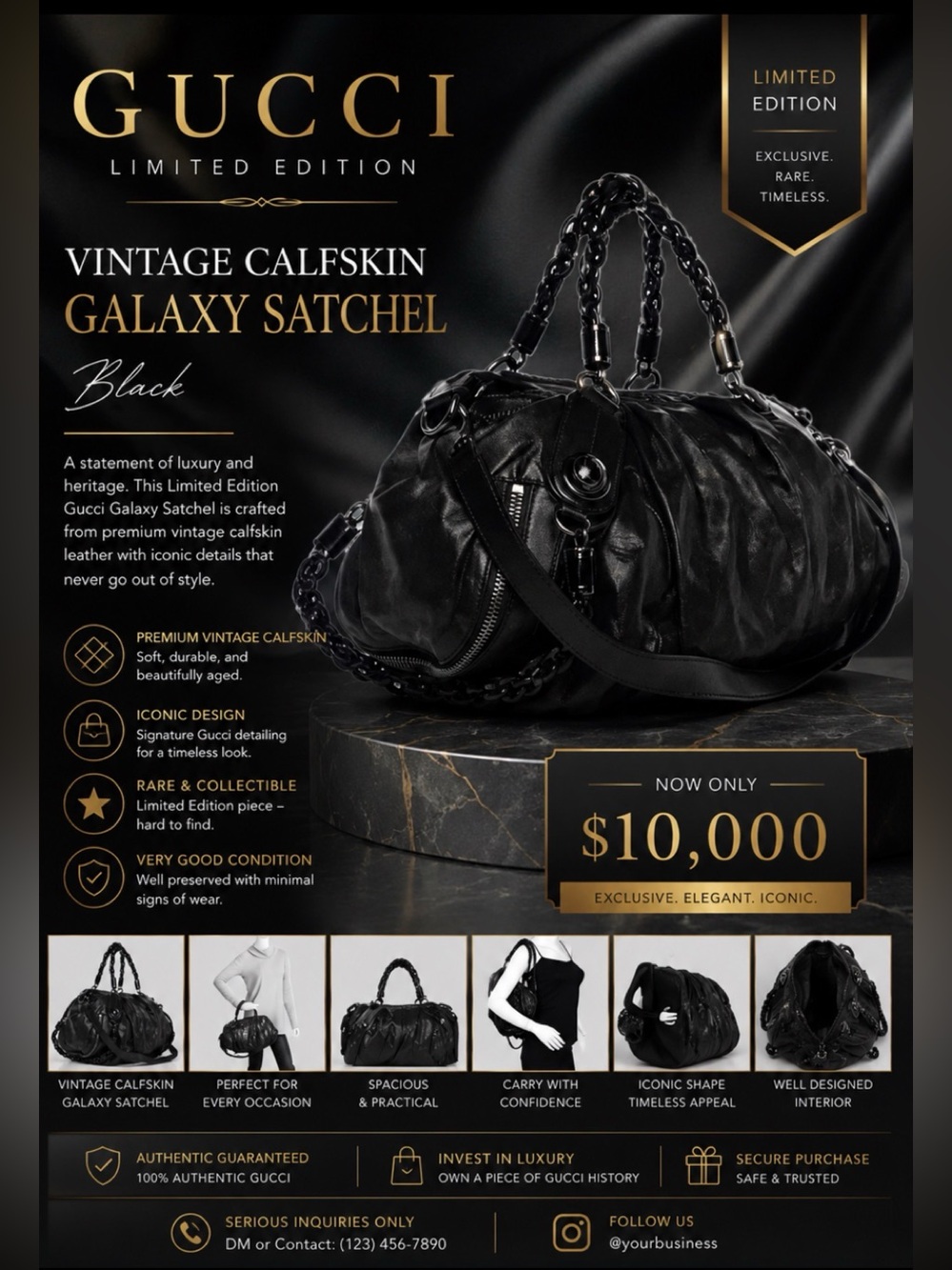 Vintage Calfskin Medium Galaxy Satchel Black limited edition